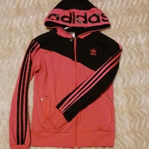 Adidas Two-Tone Pink and Black Zip-Up Hoodie